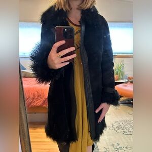 Theory Genuine Suede and Shearling Black Midi Coat #glam #punk